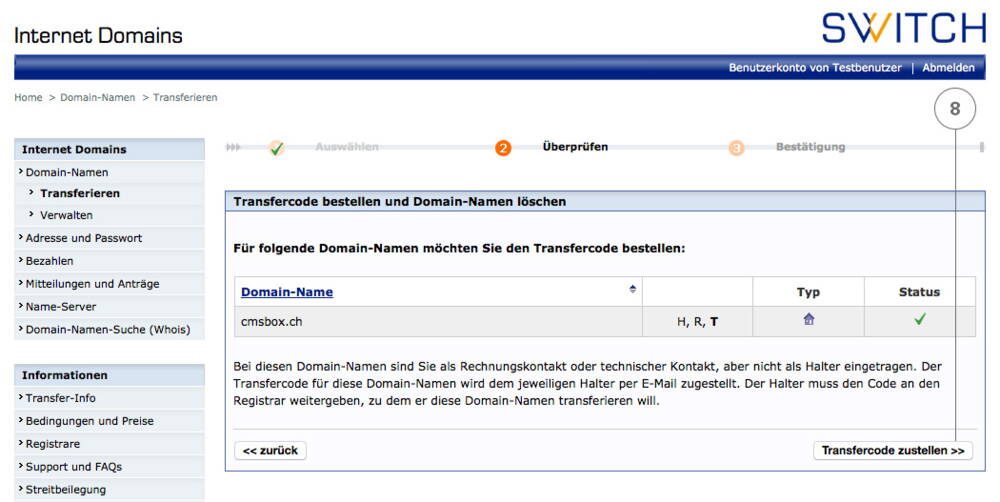 Transfercode zustellen (lassen)
