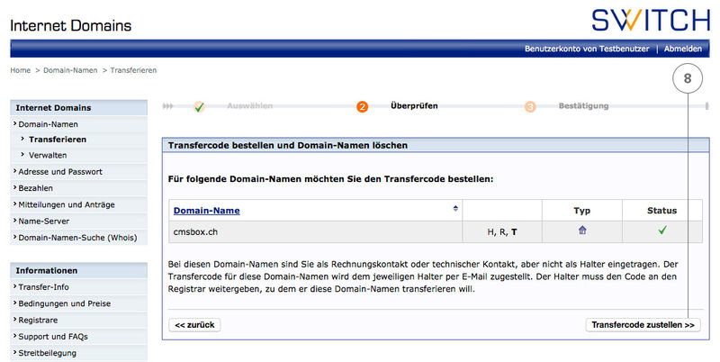 Transfercode zustellen (lassen)