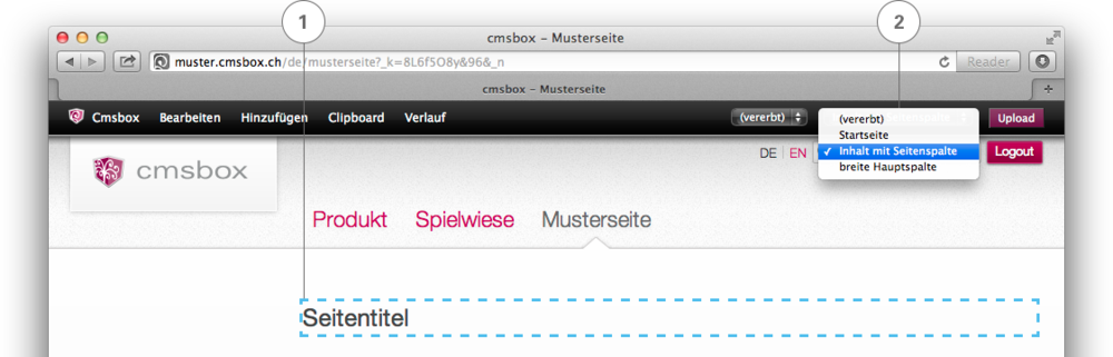 Seitentitel vergeben und Seitenlayout auswählen