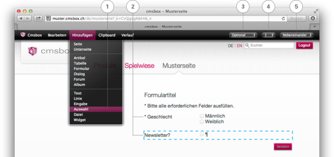 Hinzufügen Auswahlfeld
