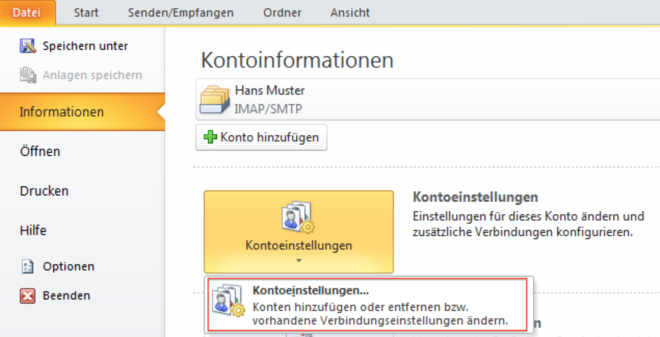 OL 2010 change imap 1